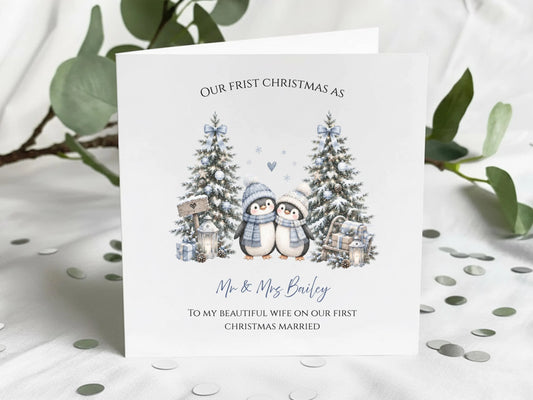 Personalised 'Our First Christmas Married' Greeting Card